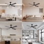 CJOY Безшумен таванен вентилатор с осветление 122 см и дистанционно управление, дървени 4 перки, снимка 2