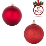 Комплект коледни топки червени матови с брокат 7 см 12 бр._1026315, снимка 1