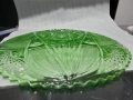 Стара стъклена чиния плато цветно зелено стъкло , снимка 6