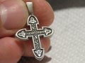 кован сребърен кръст разпятие  православен кръст с Исус Христос религия кръщене сребро , снимка 3