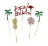 5 бр Happy Birthday Фламинго палми ананас Хаваи брокатен картон топери за украса торта рожден ден, снимка 1 - Други - 30410570