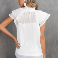 Дамска елегантна блуза в бяло с къс ръкав, снимка 2 - Корсети, бюстиета, топове - 44716040