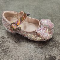 Детски елегантни обувки с токче в розово /брокат/Б57, снимка 2 - Детски обувки - 44403831