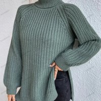 Дамски ежедневен широк пуловер с висока яка и цепка, 5цвята - 023  , снимка 15 - Блузи с дълъг ръкав и пуловери - 42911716