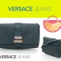 ПРОМО 🍊 VERSACE JEANS 🍊 Оригинална малка кожена чанта в тъмно зелено 15x20x5 см нова с етикети, снимка 1 - Чанти - 25089067