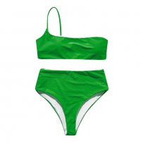 Зелен бански с едно рамо и висока талия, снимка 5 - Бански костюми - 30516375