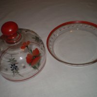 Ретро Ръчно рисувана стъклена чиния с капак , снимка 2 - Други ценни предмети - 40208947