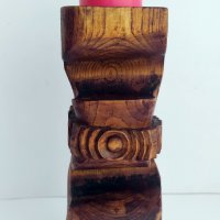 Резбовани дървени свещници, уникати от 70-те години, снимка 3 - Декорация за дома - 37561283