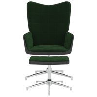 Релаксиращ стол с табуретка, тъмнозелен, кадифе и PVC, снимка 4 - Столове - 40308630
