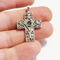 сребърен синджир с кръст, православен кръст с филигран и скъпоценен камък , снимка 3 - Колиета, медальони, синджири - 29969334
