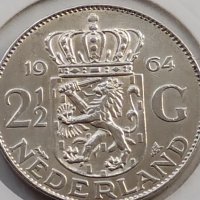 Сребърна монета 2 1/2 гулдена 1964г. Кралица Юлиана Нидерландска 39626, снимка 1 - Нумизматика и бонистика - 42755713