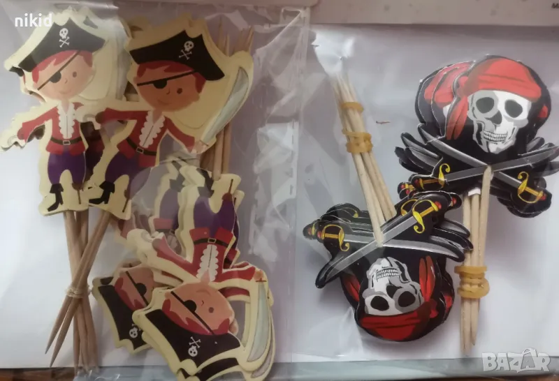 12 бр пират пирати череп топери украса за мъфини кексчета украса декор парти, снимка 1