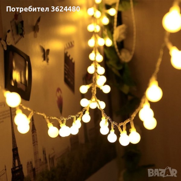 3280 LED лампички за декорация с топки, 10метра, 100 LEDS бели, снимка 1