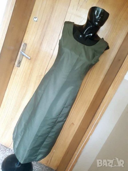 Маслено зелена дълга непромокаема рокля Л, снимка 1