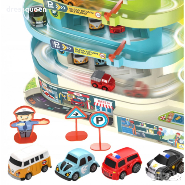 4152 Детска играчка писта на 5 нива с електрически асансьор и 6бр. колички, снимка 1