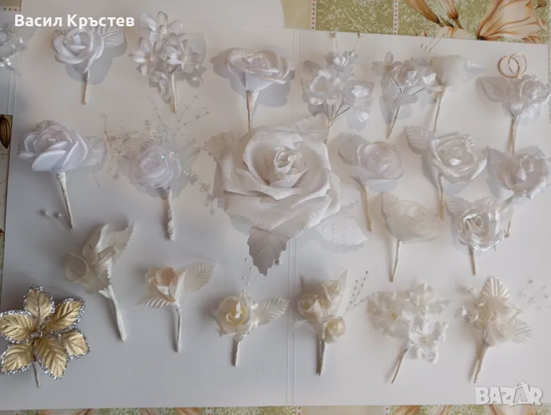 Сватбени аксесоари, Бутониери за закичване на младоженци, кумове и гости-2С, снимка 1