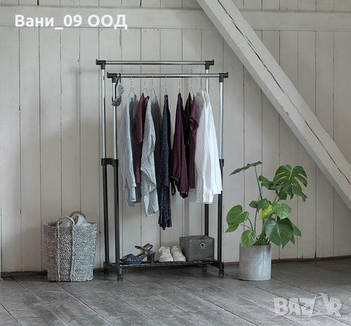 Двойна подвижна закачалка на колелца, с етажерка за обувки, снимка 1