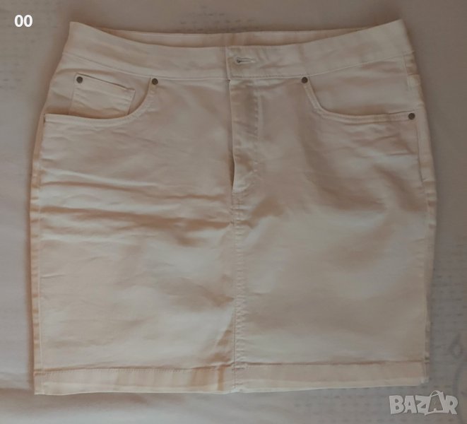 Дънкова бяла пола, размер 42 (XL), снимка 1