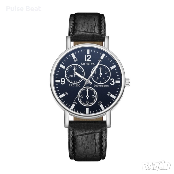 Мъжки спортно-елегантен ръчен часовник с кожена верижка ( кафява и черна), снимка 1