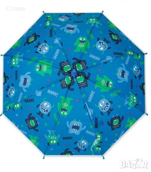 Чадър тип бастун ръчен детски сини чудовища 54 см, снимка 1