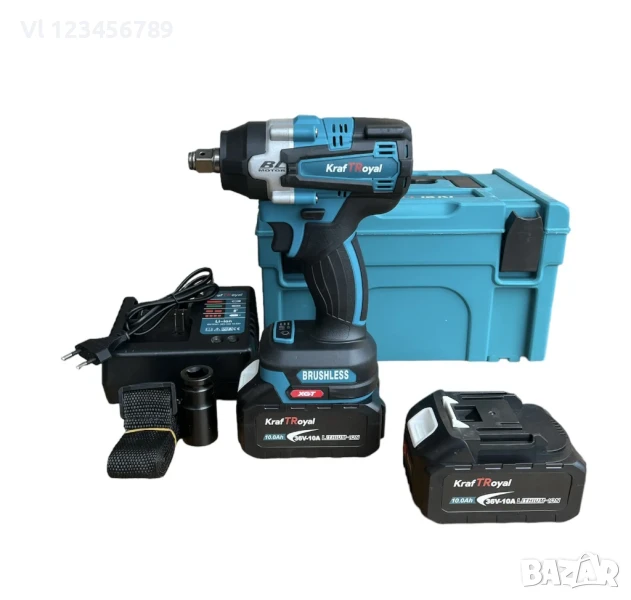 Безчетков комбиниран акумулаторен ударен гайковерт-винтоверт KraftRoyal 36V 10Ah 850 N/m, снимка 1