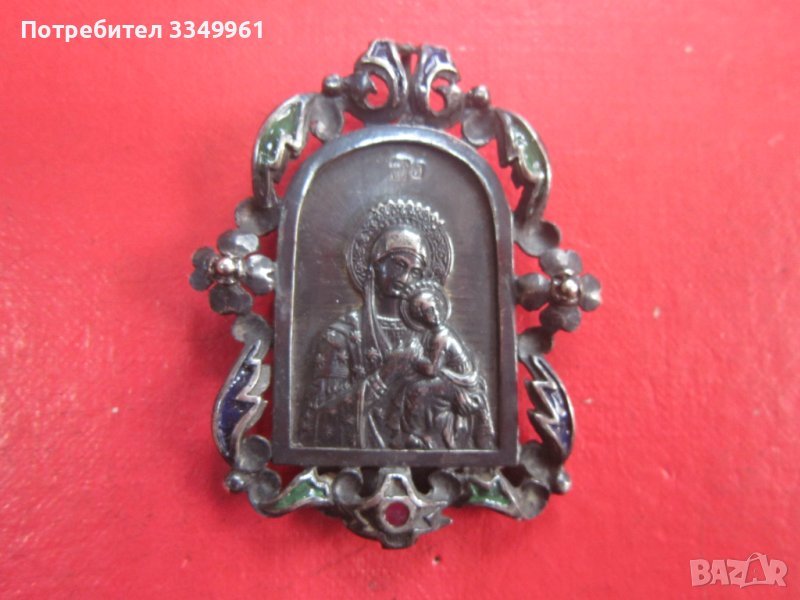 Сребърна руска икона панагия сребро 84 емайл Царска Русия, снимка 1