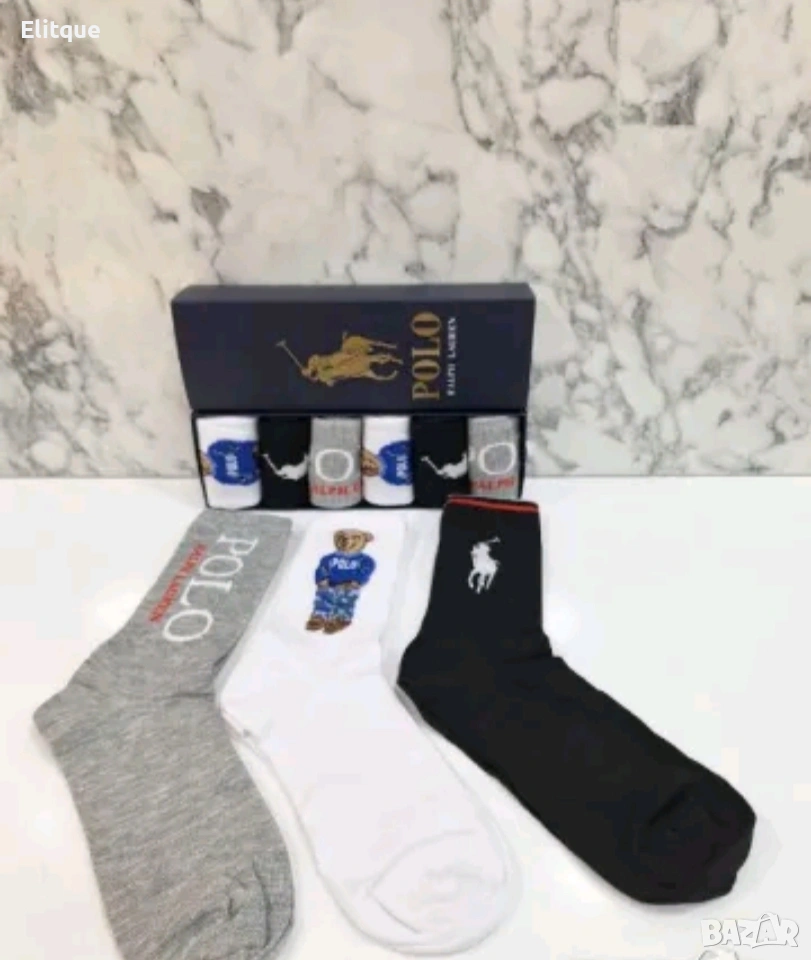 унисекс цветни дълги чорапи в кутия ,6 чифта polo, снимка 1