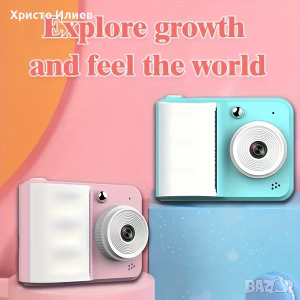Фотоапарат Моментална детска камера 1080P, Фотопринтер с много функции Син Розов Бял, снимка 1