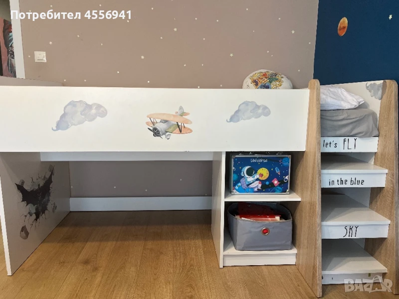 Детско легло с бюро и матрак 90/200, снимка 1