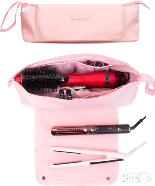 ANGENIL 2 в 1 термоустойчива чанта за уреди за оформяне на коса -четка, преса, маша, розова, снимка 1