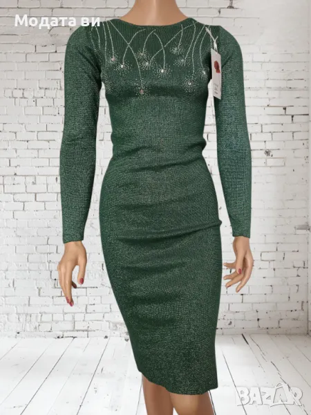 💕Изчистена тъмно зелена рокля ламе, снимка 1