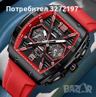 LIGE Кварцов ръчен часовник,Водоустойчив спортен часовник,Силиконова каишка,Хронограф, снимка 1