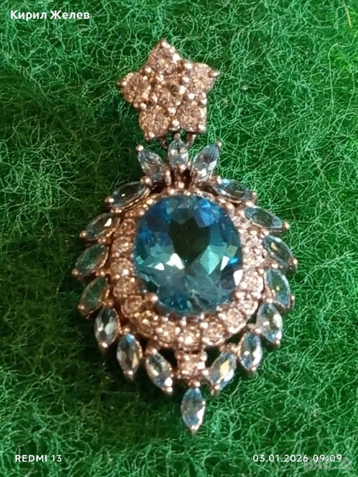 Сребърно колие с класически ореолен дизайн Сваровски Аквамарин нежно бижу 52805, снимка 1