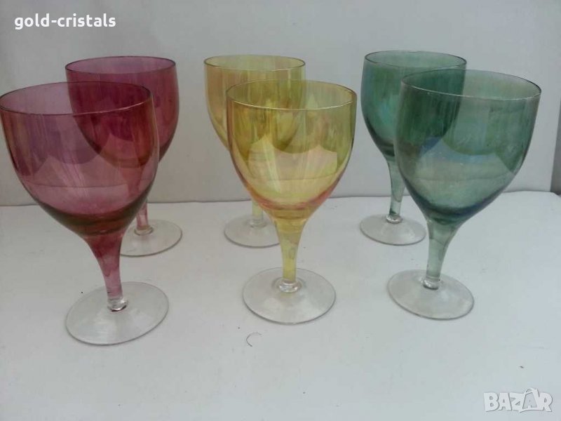 Стари стъклени чаши цветни за вино , снимка 1