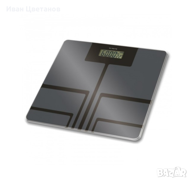 Кантар за тегло дигитален, батерия (не е вкл.), LCDекран, 180кг., Сив с декорация, 2 ГОДИНИ ГАРАНЦИЯ, снимка 1