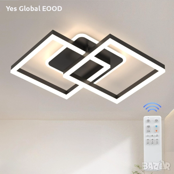 Модерна LED таванна лампа ANTENLICHT 40W с дистанционно, димираща 3000K-6500K, черна, снимка 1