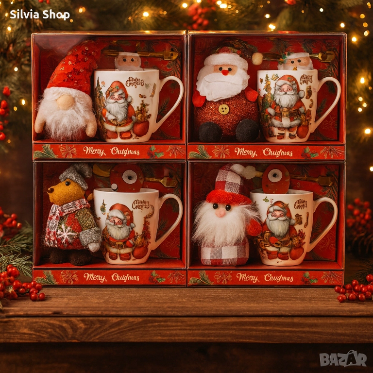 Коледен подарен комплект с чаша, лъжичка и мека играчка – моментална празнична атмосфера у дома, снимка 1