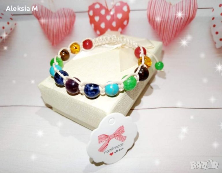 Ръчна изработка плетена гривна седем чакри 7 естествен камък , снимка 1