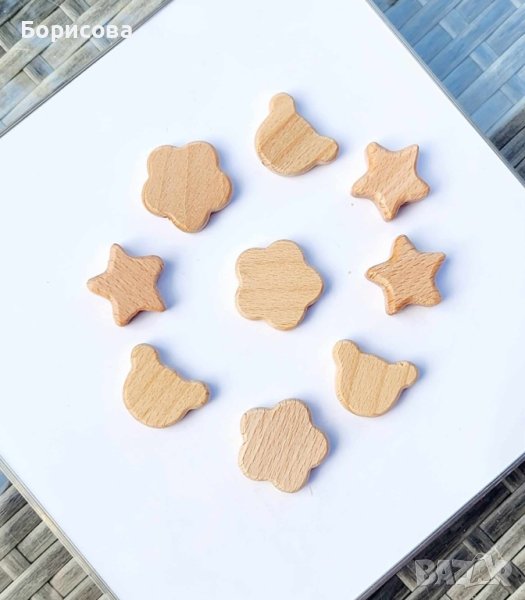 Дървени мъниста мече, звезда, цвете, снимка 1