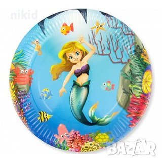 Русалка 8 бр големи парти чинии чинийки, снимка 1