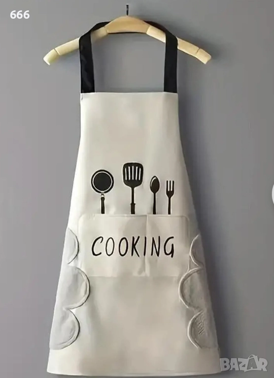 Гумирана престилка за готвене в бежово-сив цвят, снимка 1