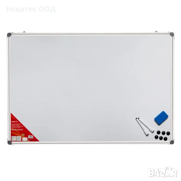 Алуминиева дъска за маркери, С аксесоари, Бяла, 90x60 см, снимка 1
