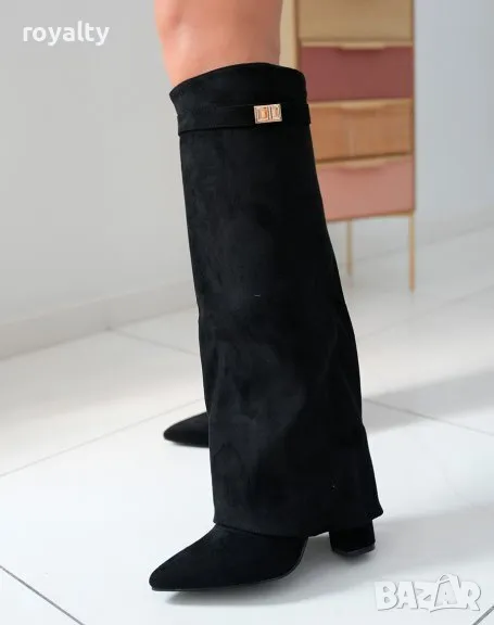 Ботуши на ток - черен велур, снимка 1