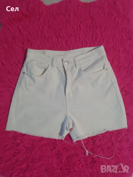 Къси бели панталони с висока талия М, снимка 1