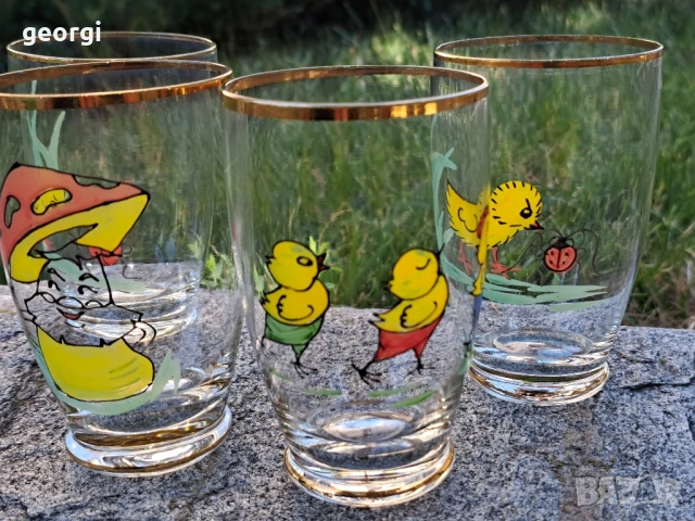 стари стъклени детски чаши със златен кант , снимка 2 - Други ценни предмети - 51306543
