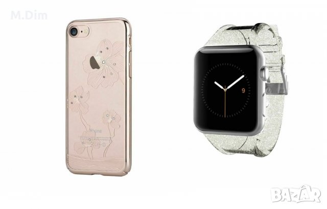 Comma кейс за iPhone 8+, iPhone 7+с кристали Сваровски златист CaseMate каишка за Apple Watch 42мм, снимка 1