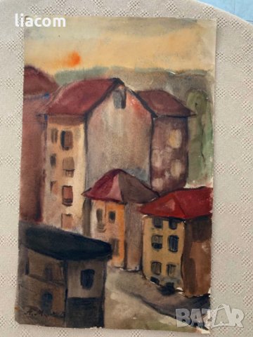 АСЕН МОМЧЕВ (1906 – 1994) акварел градски пейзаж, снимка 2 - Картини - 33853983
