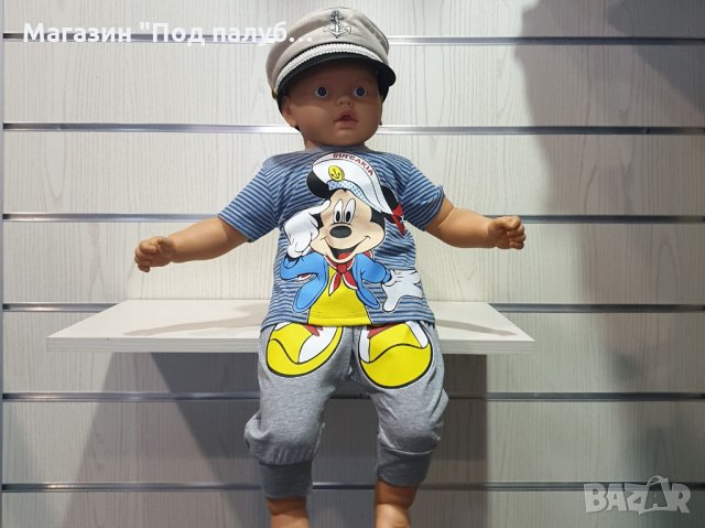 Нов бебешки моряшки сет/лот: комплектче Мики Маус с капитанска шапка, 3-6 месеца, снимка 2 - Комплекти за бебе - 29975086