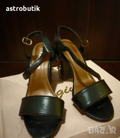 Сандали с интересен ток/черни/, снимка 6 - Сандали - 42706205