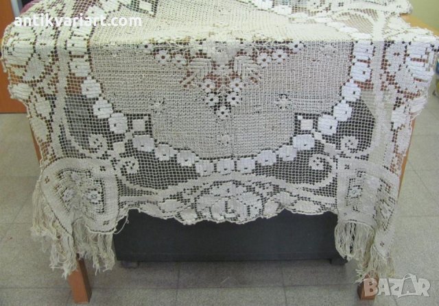 19 век Ръчно Плетена Покривка за Маса, снимка 7 - Антикварни и старинни предмети - 31860896